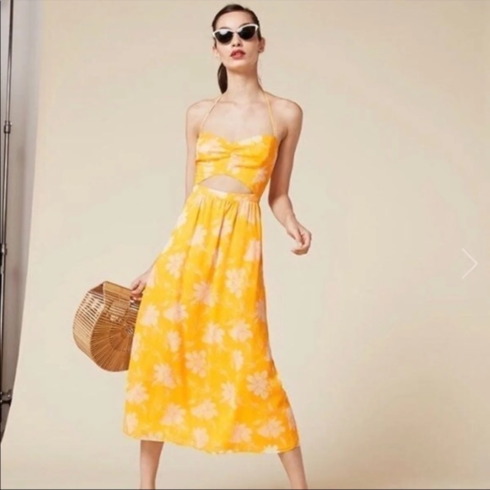 Reformation Yellow Floral Midi Dress